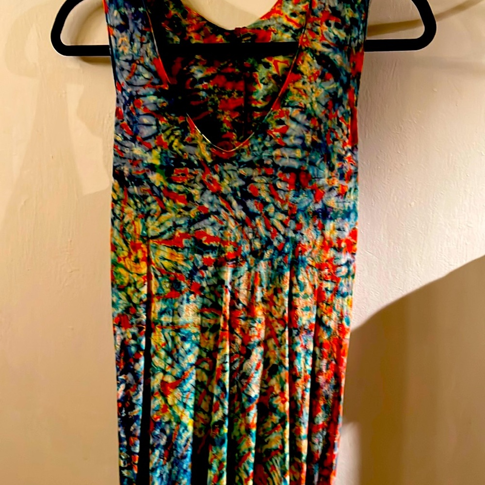 Hand dyed sleeveless, deep vneck, silk maxi dress - new - jewel colored